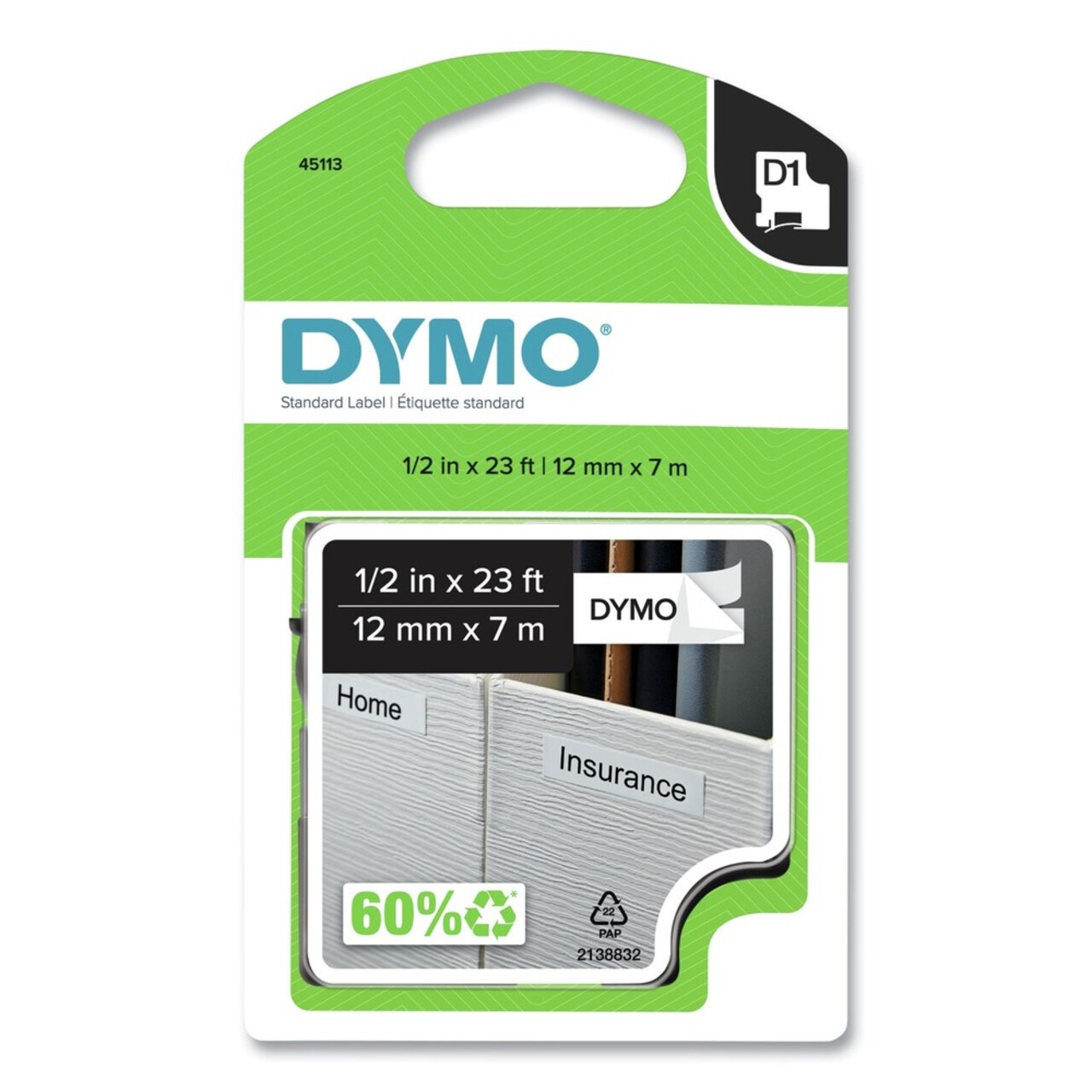 DYMO 0.5 in. x 23 ft. D1 High-Performance Polyester Removable Label Tape - Black on White